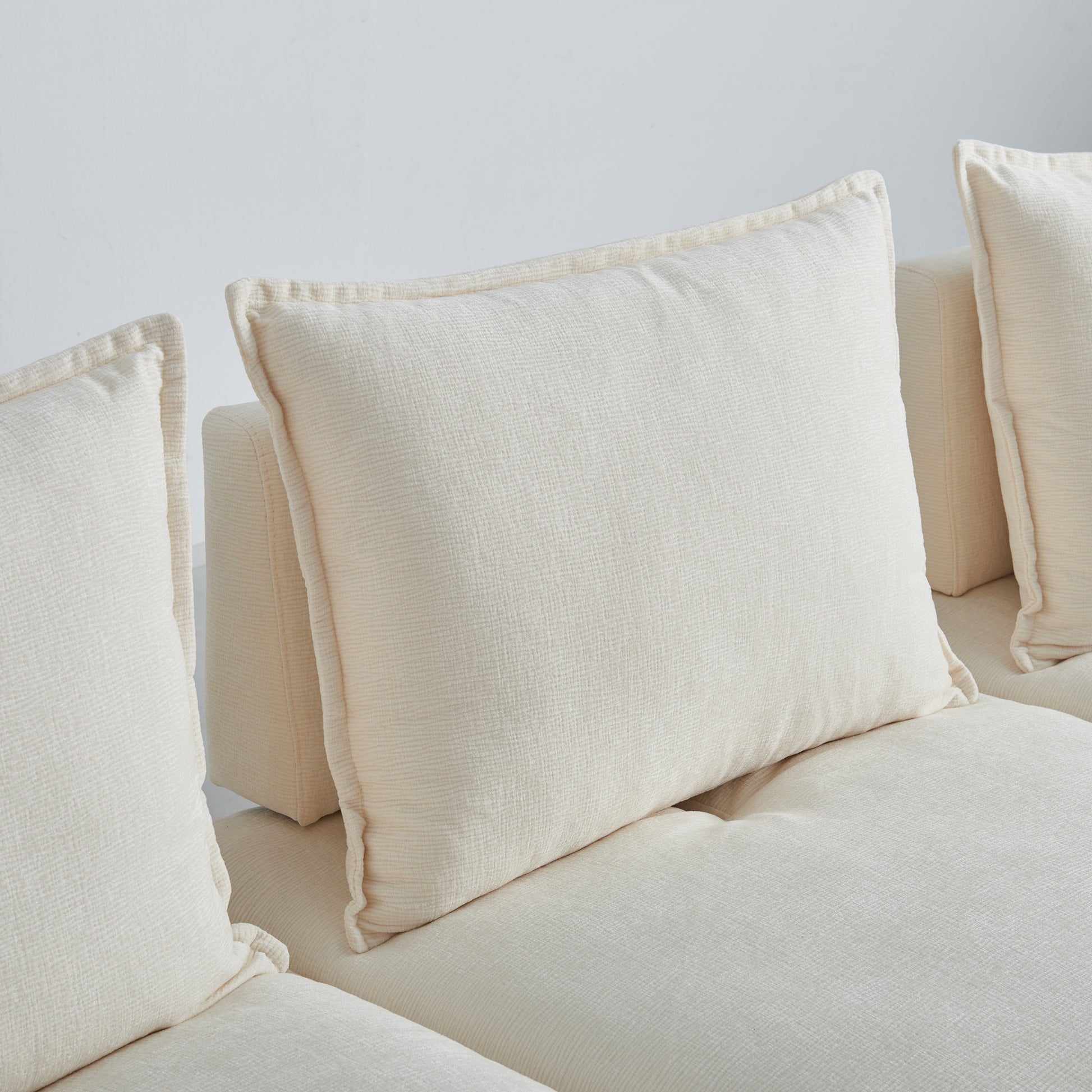 Modern Armless L Shaped Sectional Sofa Couch With Ottoman Modular Design, Durable Construction, Easy Care Upholstery For Living Room, Apartment, Office, Small Space Beige Foam Chenille 4 Seat