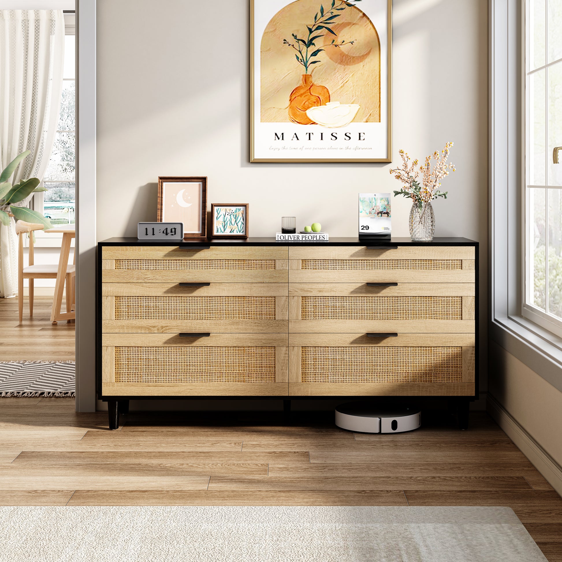 59" Rattan Dresser With Drawers, 6 Drawer Dresser For Bedroom, Clothes 59" Rattan Dresser With Drawers, 6 Drawer Dresser For Bedroom, Clothes