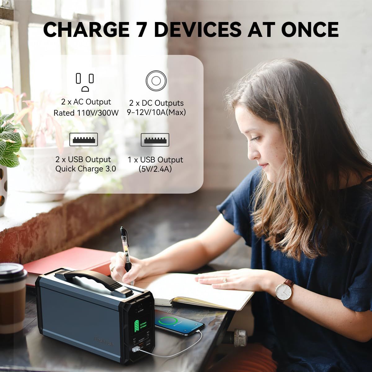 300W Portable Power Station Black Metal