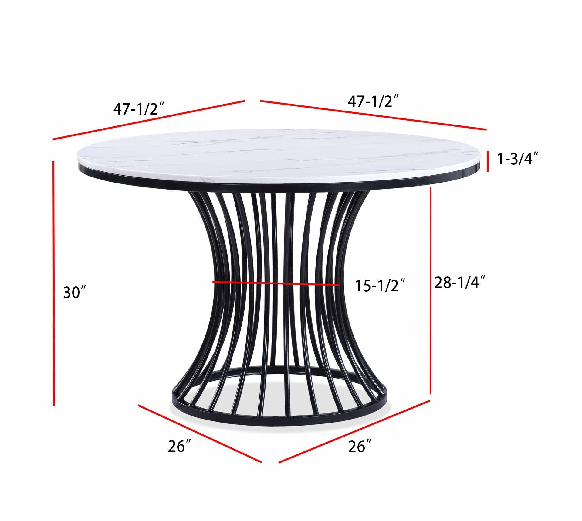 1Pc Unique White Faux Marble Round Table Cage Like Base Dining Wooden Furniture Black Finish Black White Seats 4 Dining Room Modern Round Round Faux Marble,Wood