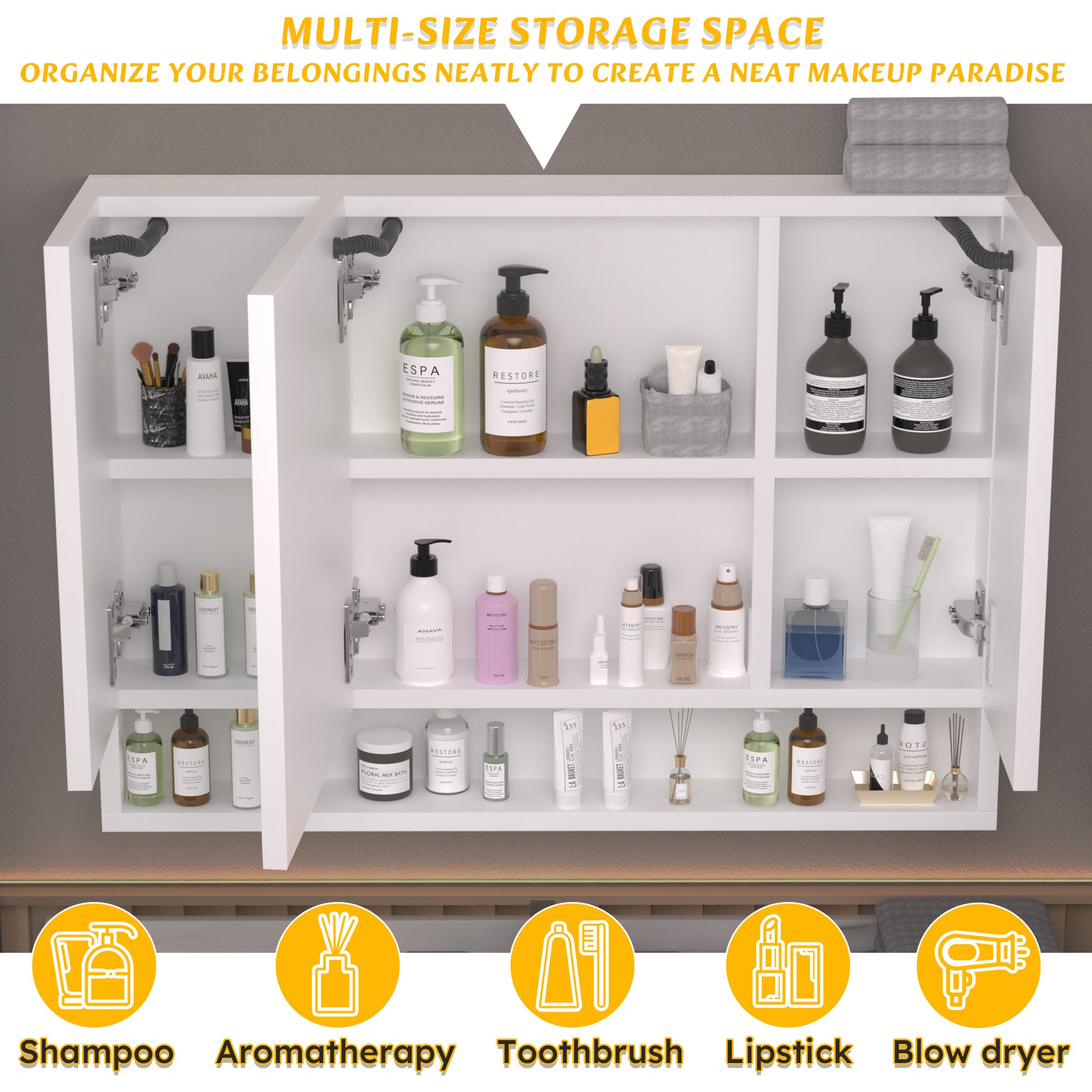 Modern 39X28 Inches Bathroom Cabinets, Medicine Cabinets With Mirrors And Led Lights, Bathroom Storage Cabinet With Multilevel Storage Compartments White 3 1 36 To 47 In 24 To 31 In Mirror Included Bathroom Wall Mounted Modern 5 10 Inches Aluminium