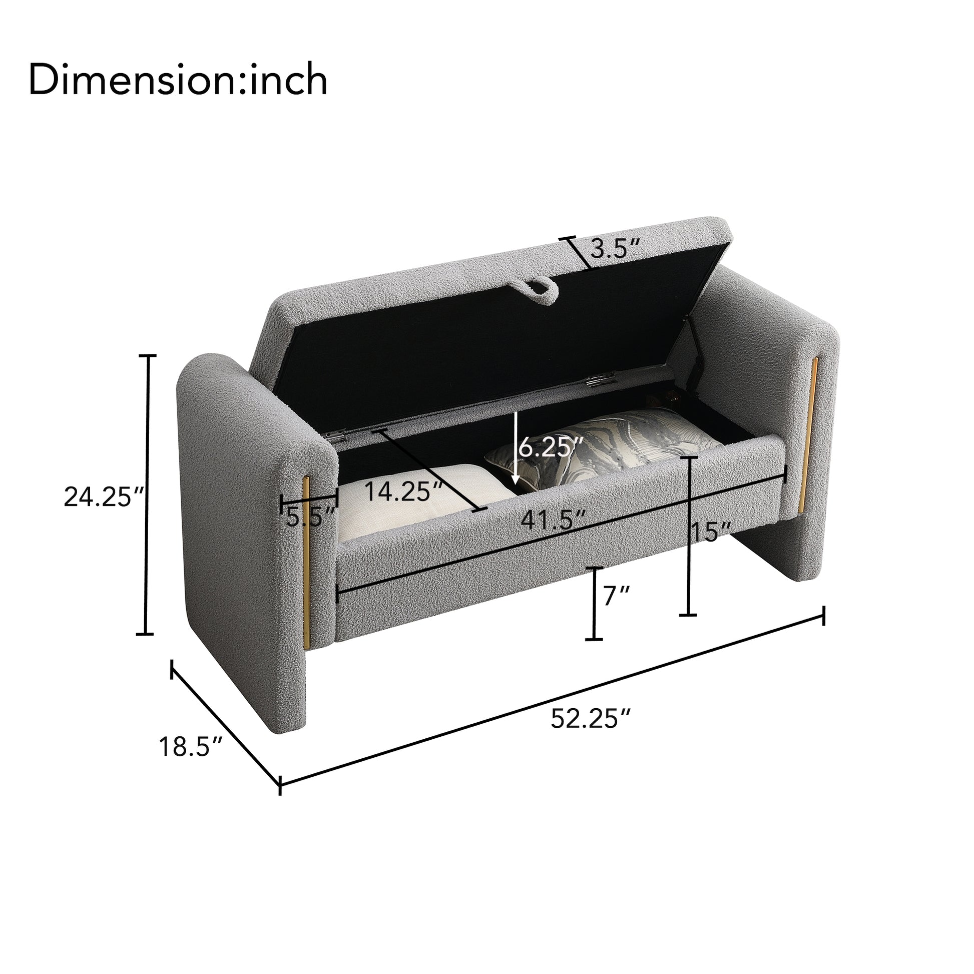 Modern Teddy Bed End Bench With Arms And Storage,Upholstered Large Foot Rest Stool, Comfy Window Vanity Bench For Living Room,Bedroom,Dorm,Coffee Table,Teddy Grey Grey Modern Storage Wood Internal