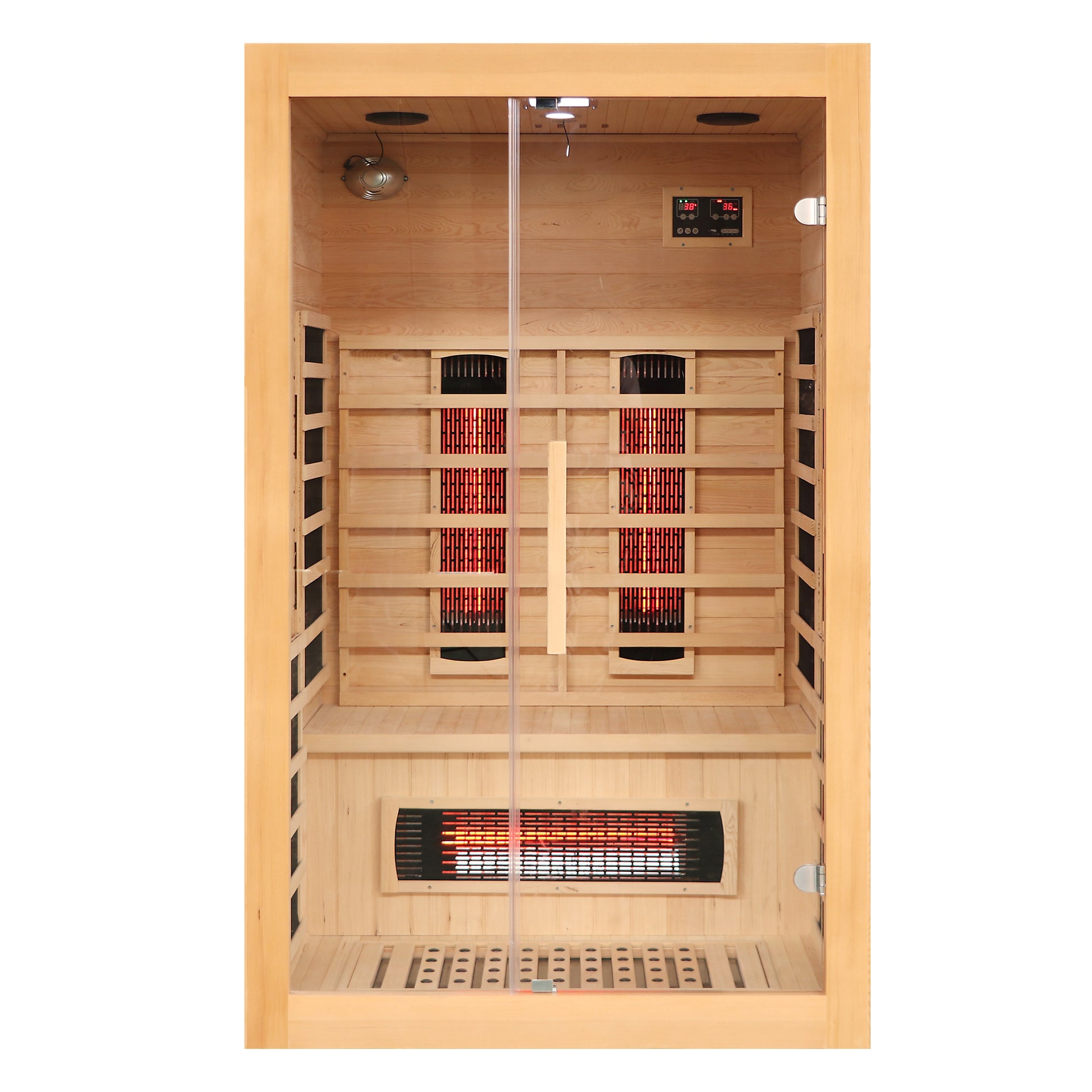 2 To 3 Person Hemlock Wood Low Emf Far Infrared Sauna For Home With Led Control Panel And Tempered Glass Door Natural Wood Metal & Wood