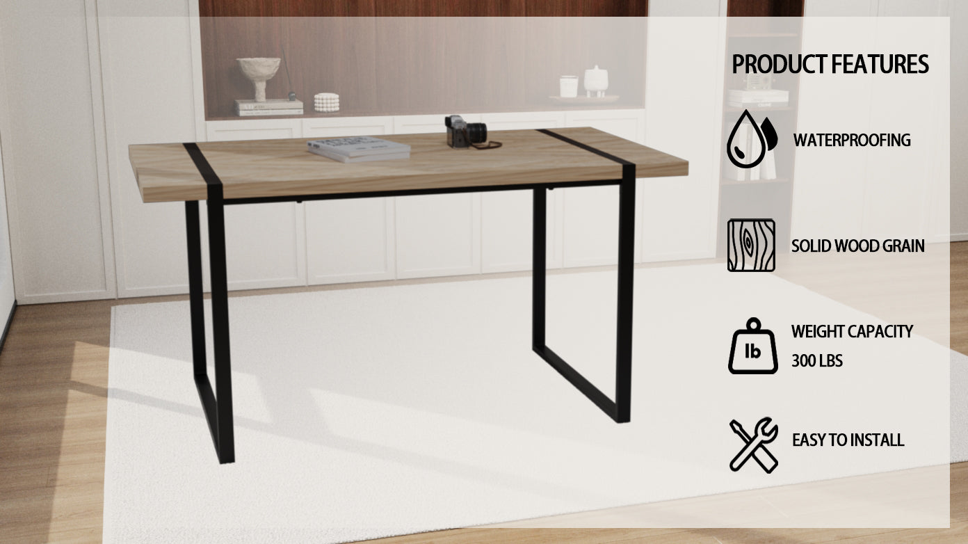 Mdf Light Wood Dining Table And Modern Dining Chair 4 Piece Set, Medieval Wooden Kitchen Dining Table Set, Rectangular Metal Base, Dining Table And Suede Chair Brown Green Mdf