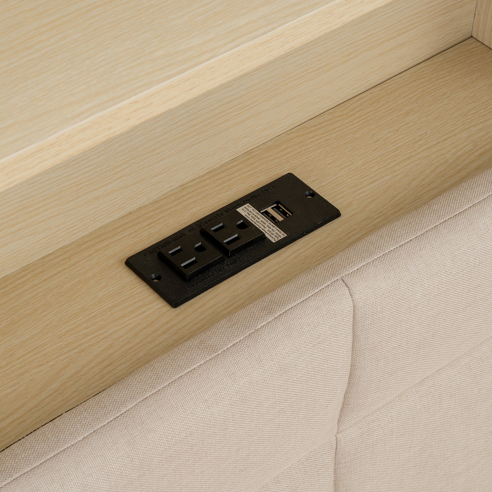 Queen Size Upholstered Floating Bed With Led And Storage Headboard, Beige Box Spring Not Required Queen Beige Wood Bed Frame Linen Upholstered