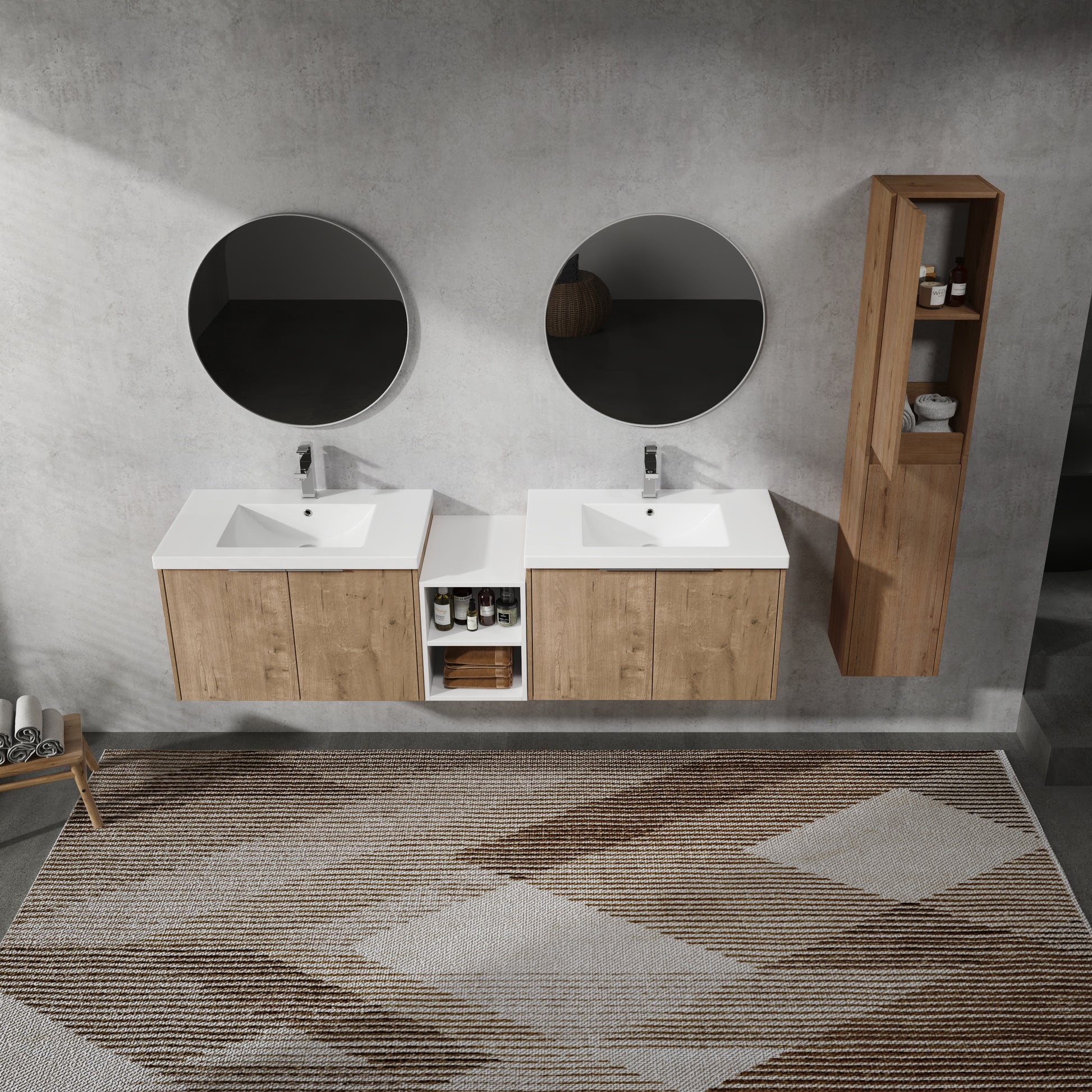 72" Wall Mounted Bathroom Vanity With Sink And Side Cabinet, Soft Close Doors,00112Imo 00630Imox2 00612Gwh Combination Cabinet Kd Packing Imitative Oak Bathroom Modern Plywood Plywood