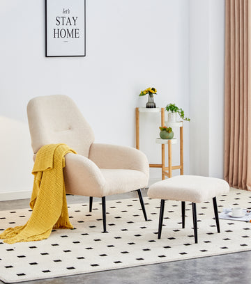 Light Luxury Single Sofa Modern Simple Living Room Balcony Leisure Sofa Chair,Beige Beige Sherpa 1 Seat