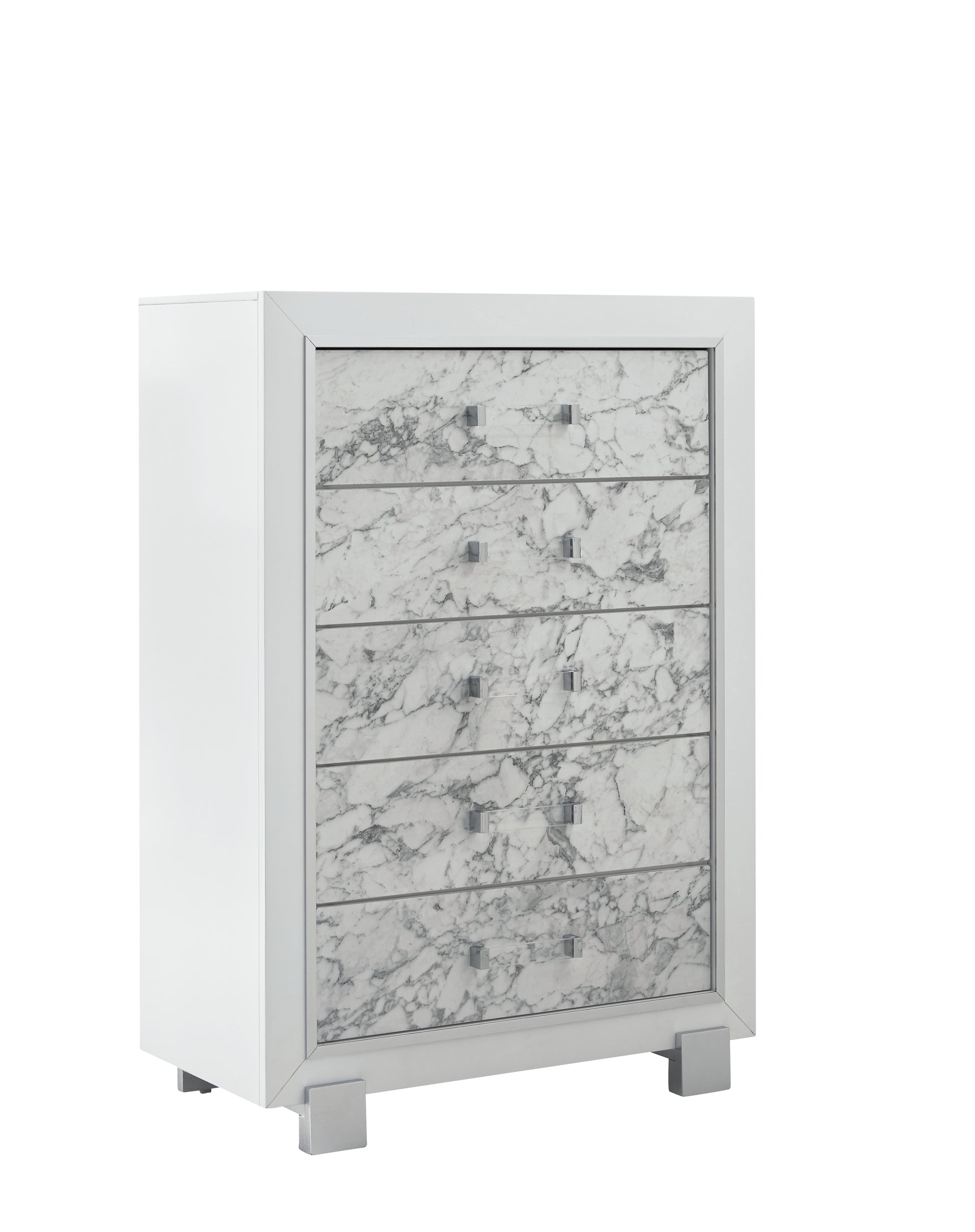 Skye Marble White Chest White Solid Wood Mdf