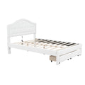 Full Size Upholstered Platform Bed With Tufted Headboard, Led And 2 Drawers, White Box Spring Not Required Full White Wood Bathroom Bed Frame Faux Leather Upholstered