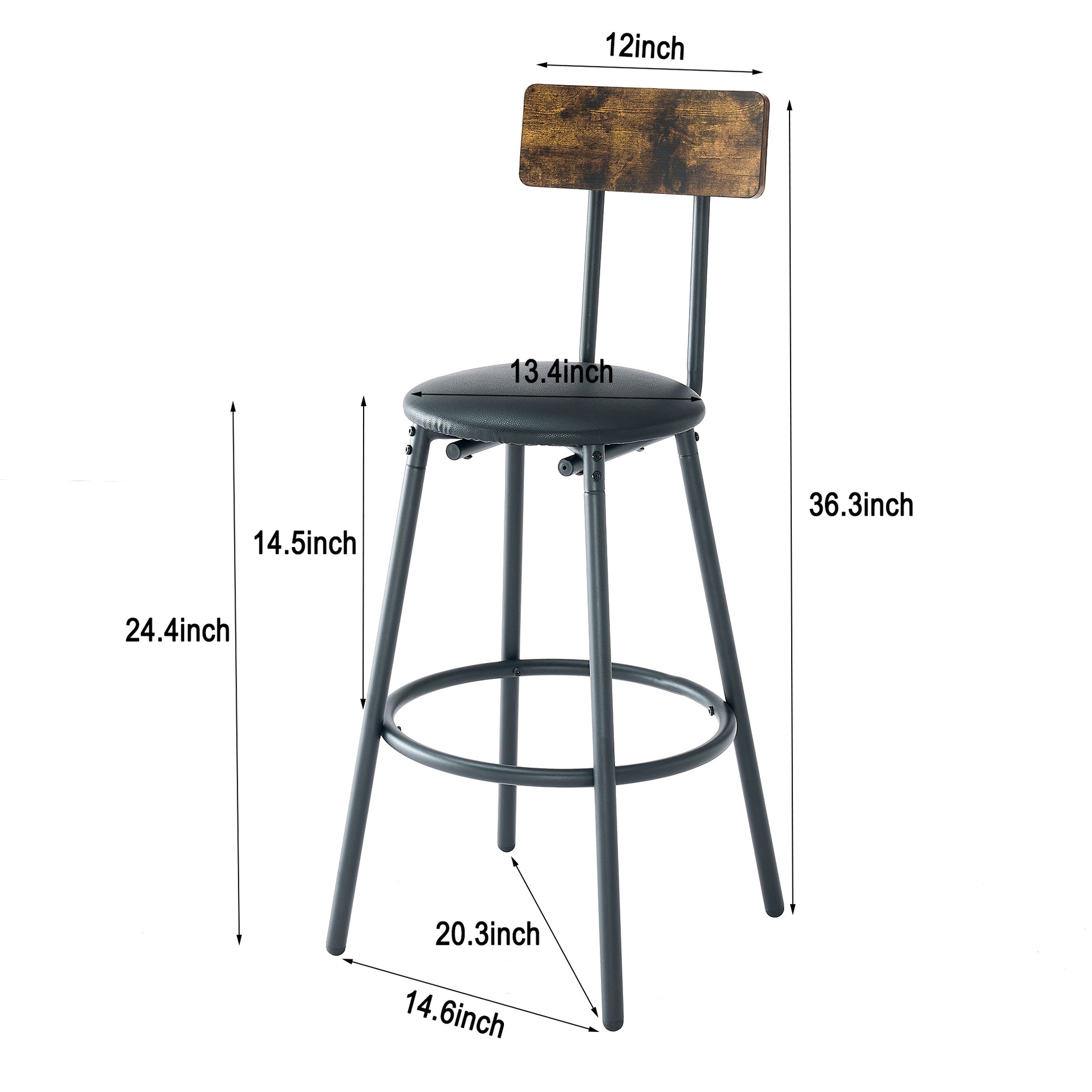 Wood Top Metal Base Side Table Industrial Bar Table With Two Chair Adjustable Table Base Bistro Whiskey Pub Table,47.44"W X 15.75"D X 35.43"H Metal Wood Antique Brown Seats 2 Metal Dining Room Square Metal & Wood