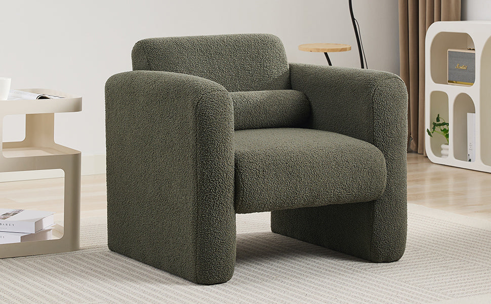 Modern Accent Chair Lambskin Sherpa Fabric Upholstered Comfy Reading Arm Chair Soft Padded Armchair With Back And Pillow For Living Room Bedroom Reception Waiting Room Office,Seaweed Green Seaweed Green Primary Living Space Upholstered