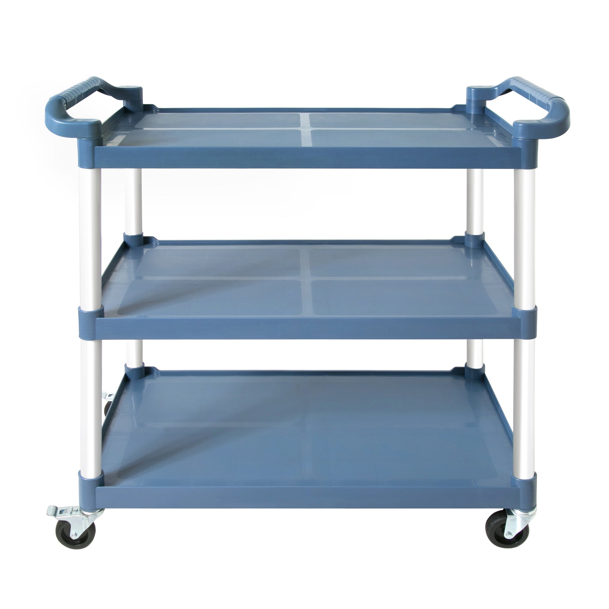 3 Tier Plastic Service Utility Cart With Wheels, Food Service Rolling Cart Heavy Duty 350Lbs Capacity,Commercial Rolling For Restaurant, Household, Office, Warehouse, 40.9''L X 19.6''W X 41.3''H Blue Polyethylene,Pvc