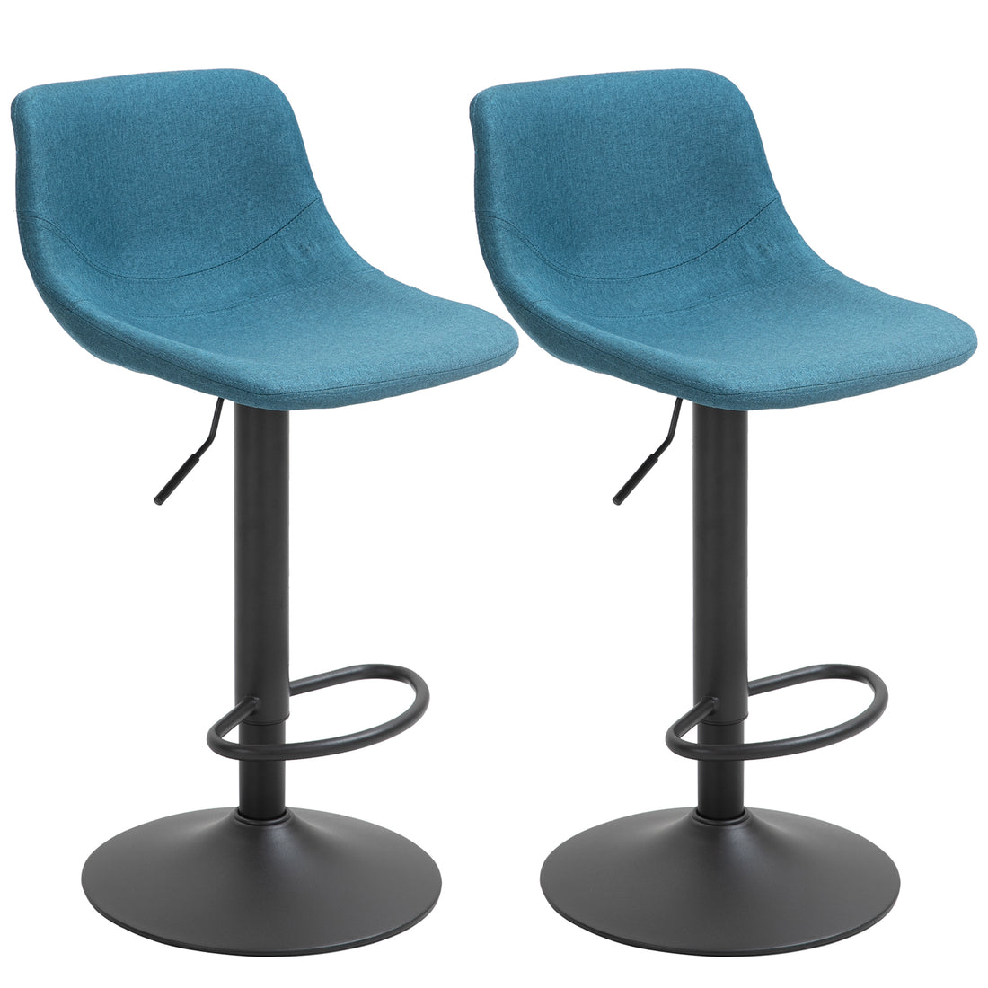 Homcom Adjustable Bar Stools, Swivel Bar Height Chairs Barstools Padded With Back For Kitchen, Counter, And Home Bar, Set Of 2, Blue Blue Metal