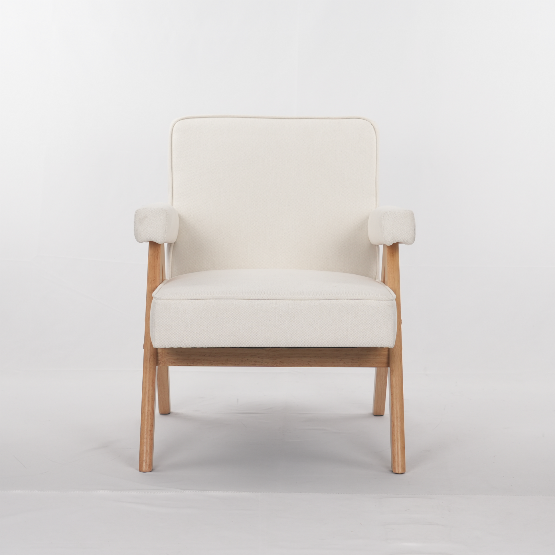 Hengming Wooden Leg Leisure Chair With Handrails, Cushions.Uitable For Living Room, Bedroom, Study And Other Occasions, Set Of 1 Beige Solid Wood