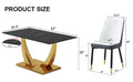 Table And Chair Set.Modern Rectangular Dining Table With Black Textured Stickers Glass Tabletop And Gold Plated Metal Legs.Paried With 4 Comfortable Chairs With Pu Seats And Black Metal Legs. Black Gold,White,White Gray Seats 4 Glass Metal