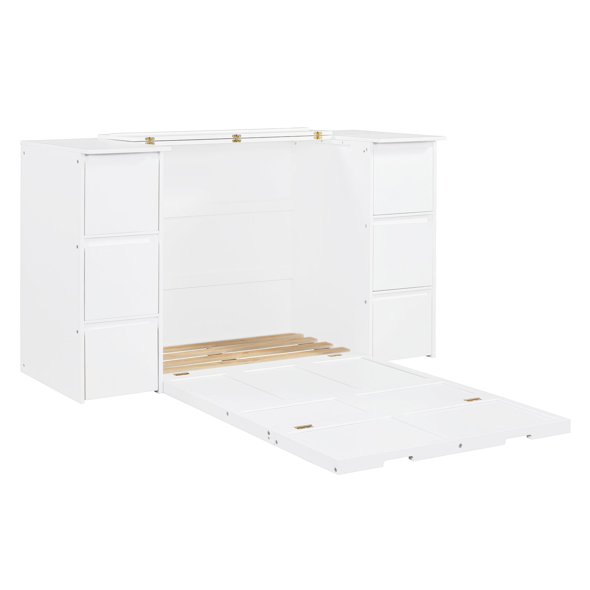 Twin Size Murphy Bed With Drawers, Cabinets And Usb Ports,White Twin White Mdf Lvl