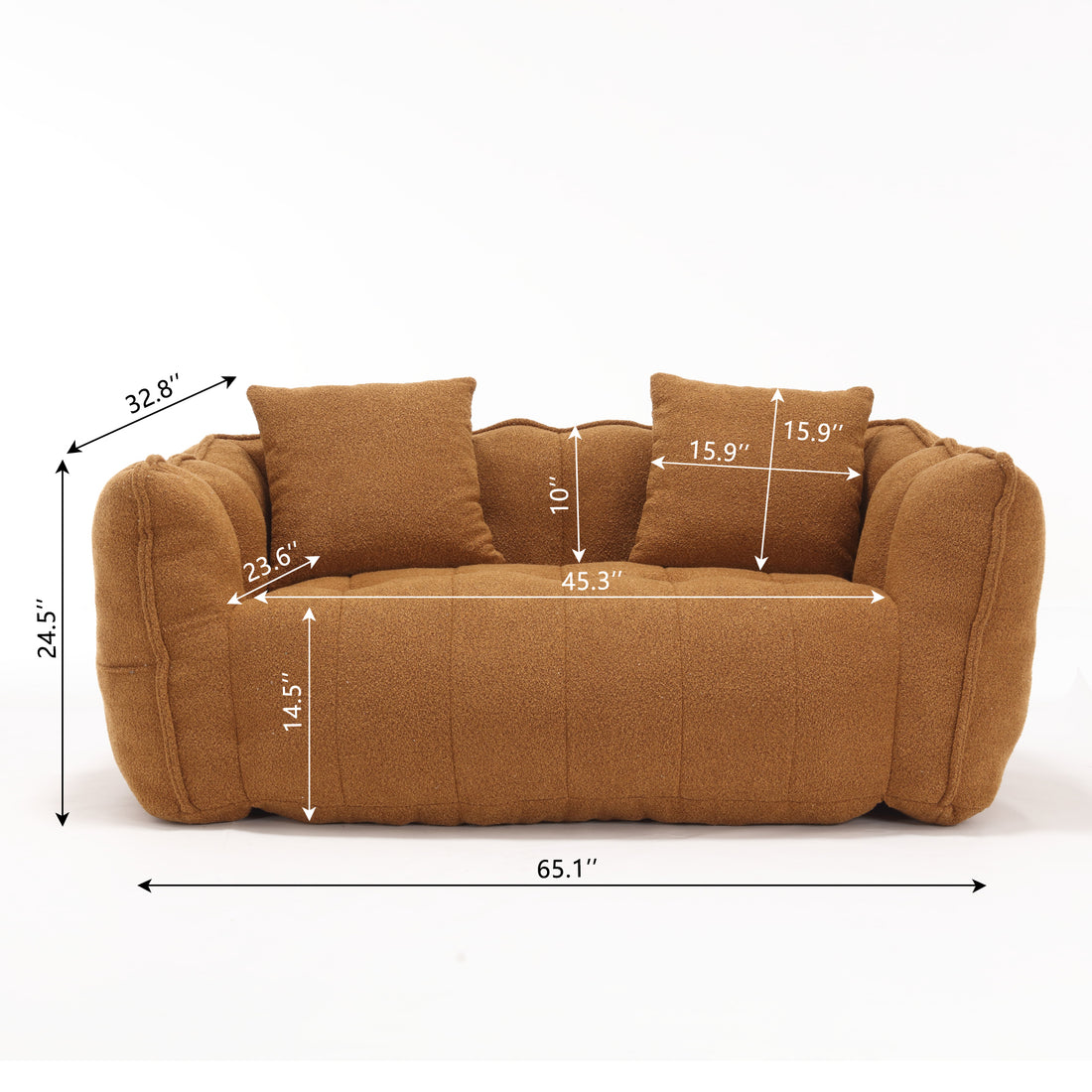 Soft Beanbag Chair With High Resilience Foam Core For Two People. The Comfortable Square Recliner Sofa Is Ideal For Family Members And Friends Engaged In Games, Reading, Watching Tv Yellow Chenille