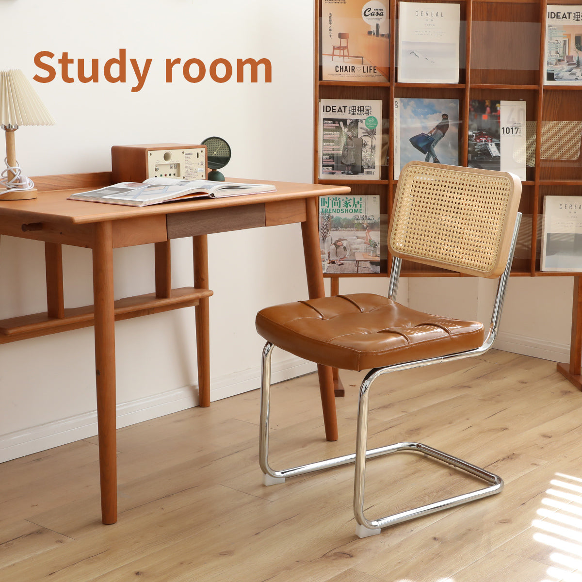 Dining Chairs Set Of 2, Fauex Leather Rattan Side Accent Chairs With Chrome Legs, Modern Mid Century Breuer Designed Chairs, Upholstered Dining Living Room Kitchen Chairs Brown 2Pcs Brown Faux