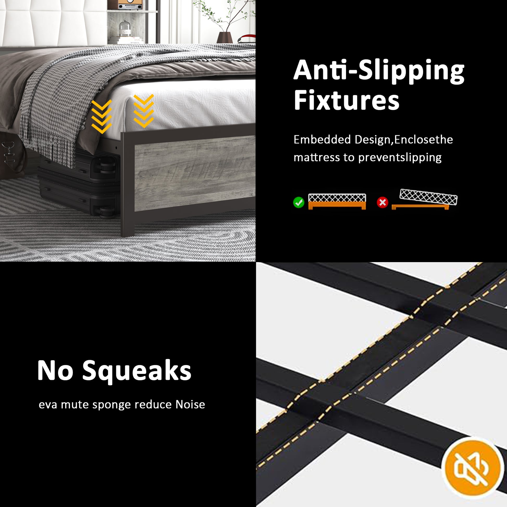 Queen Size Bed Frame With Led Light & Power Outlet, Platform Bed With Upholstered Headboard And Storage, Sturdy Metal Slats Support, No Box Spring Needed, Easy Assembly, Noise Free Box Spring Not Required Queen Ancient Oak Metal Bedroom Modern Bed Frame