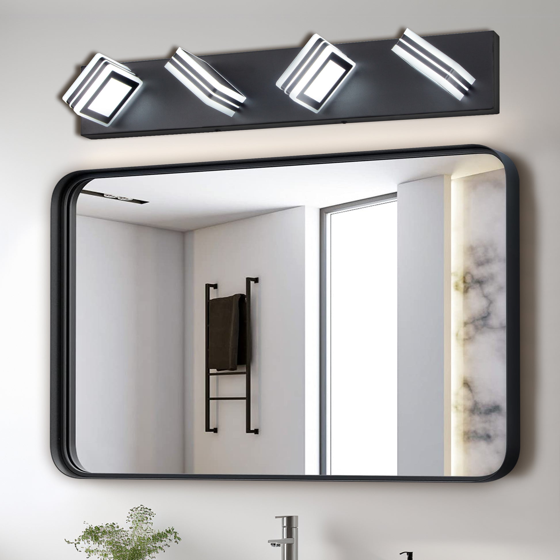 Led Modern Black Vanity Lights, 4 Lights Acrylic Matte Black Bathroom Vanity Lights Over Mirror Black Iron Acrylic