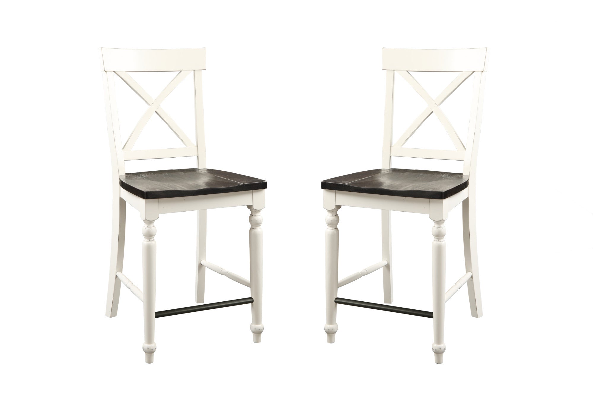 Mountina Brown And White 24" Tall Bar Stools, Set Of 2 Brown White Solid Wood