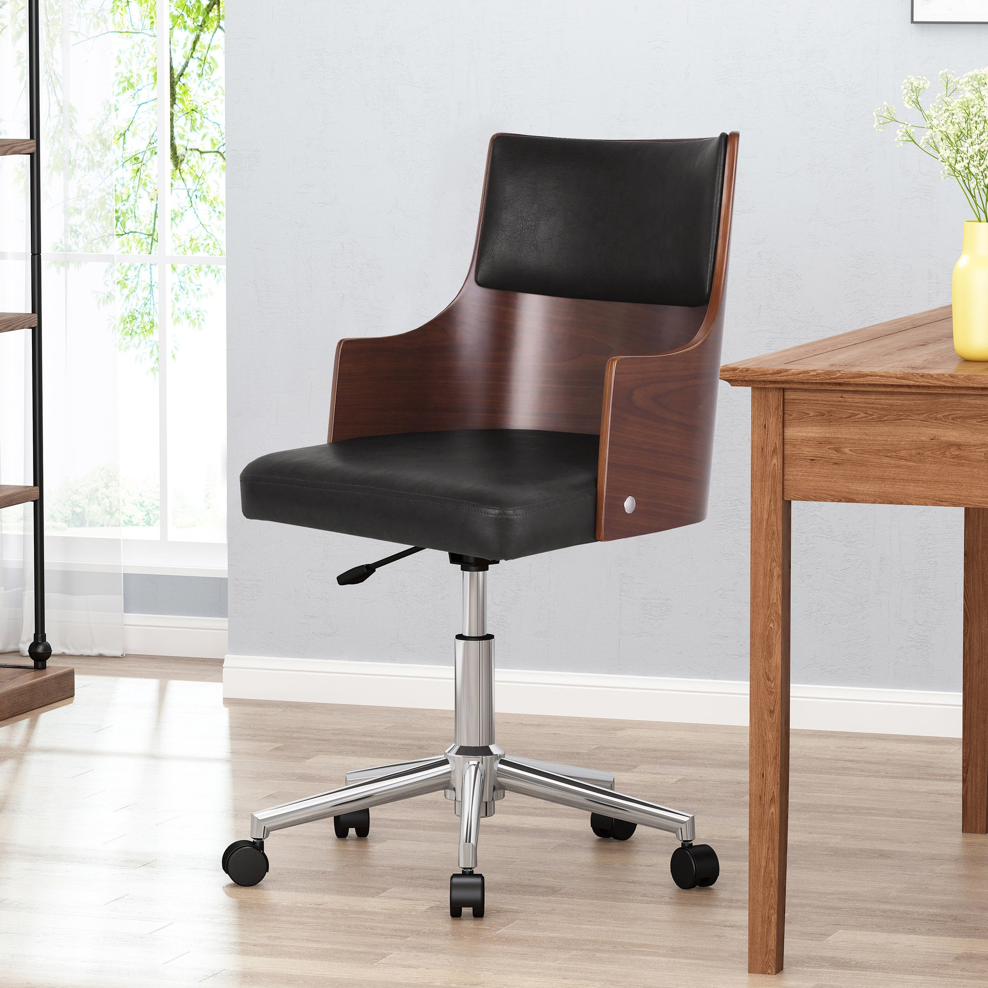 Office Chair Black Dark Walnut Pu