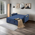 Stylish Blue Pull Out Sofa Bed With Woven Polyester Fabric & Solid Wood Frame Blue Polyester 2 Seat