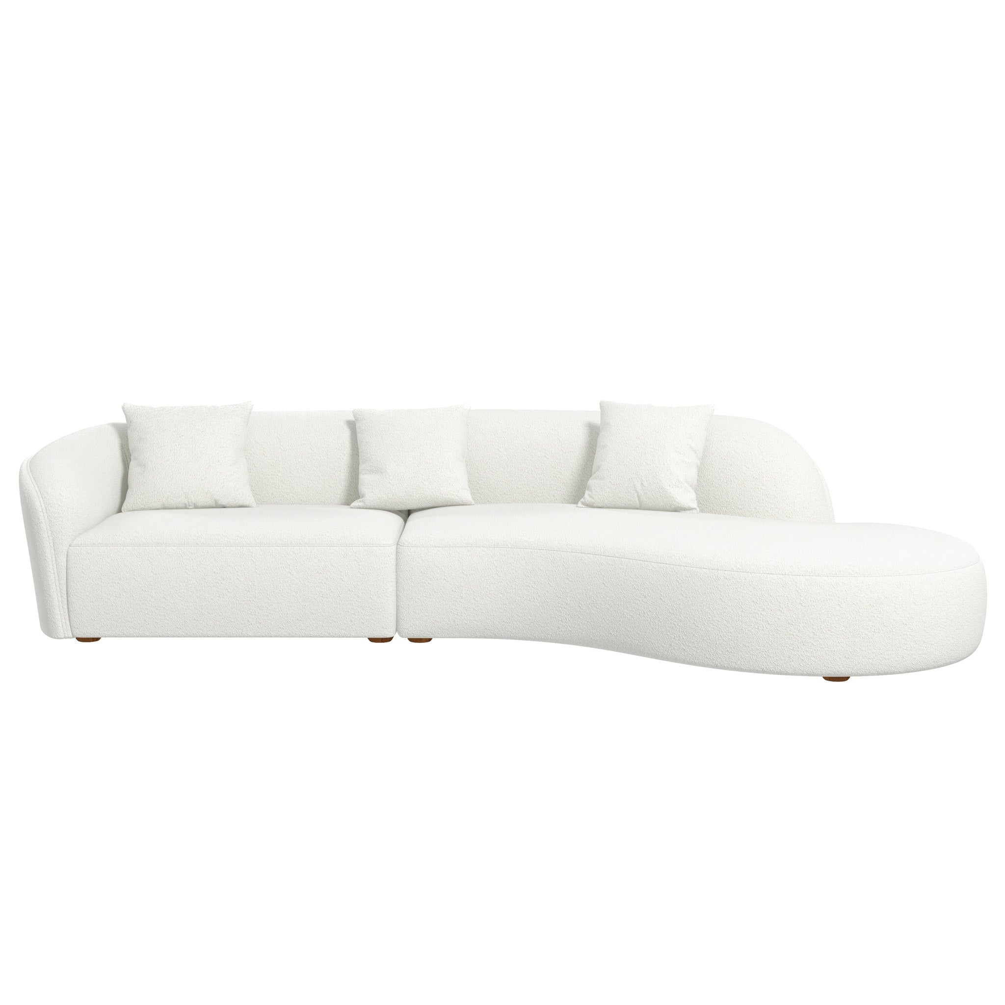 Elijah Japandi Style Curvy Sectional Sofa 133" Ivory Wood Foam Boucle,Wood Fabric 4 Seat