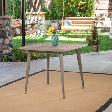 Outdoor Square Acacia Wood Table With Straight Legs, Gray Grey Acacia Wood