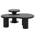 Easy Assembly Nesting Coffee Table Set Of 2, Cream Style Cloud Coffee Table With Round Small Side Table, Irregular Center Table With Thick Legs For Living Room, Black, 39.3''X 13.7'', 15.7'' Black