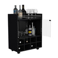 St Andrews Bar Cart With Built In 8 Bottle Rack, Double Glass Door Cabinet, And Aluminum Edged Top Surface Black Primary Living Space Modern Particle Board Engineered Wood