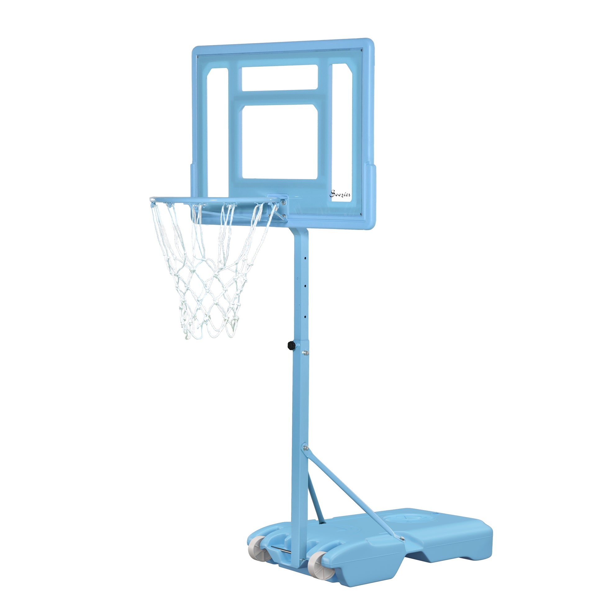 Soozier Poolside Basketball Hoop Stand, 36.5" 48.5" Height Adjustable Portable Hoop System W Clear Backboard & Fillable Base For Whole Family, Blue, White Blue Steel