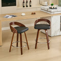 Bar Stools Set Of 2, Swivel Bar Height Stools With Low Back, Wood Bar Chairs With Soft Cushion Seat, 25 Inch Seat Height Black, 25