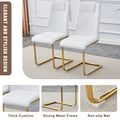 Table And Chair Set.The Table Has A Glass Tabletop With Imitation Marble Pattern Stickers And Stainless Steel Golden Table Legs. Paried With Comfortable Chairs With Pu Seats And Metal Legs. White Gold Seats 8 Glass Metal