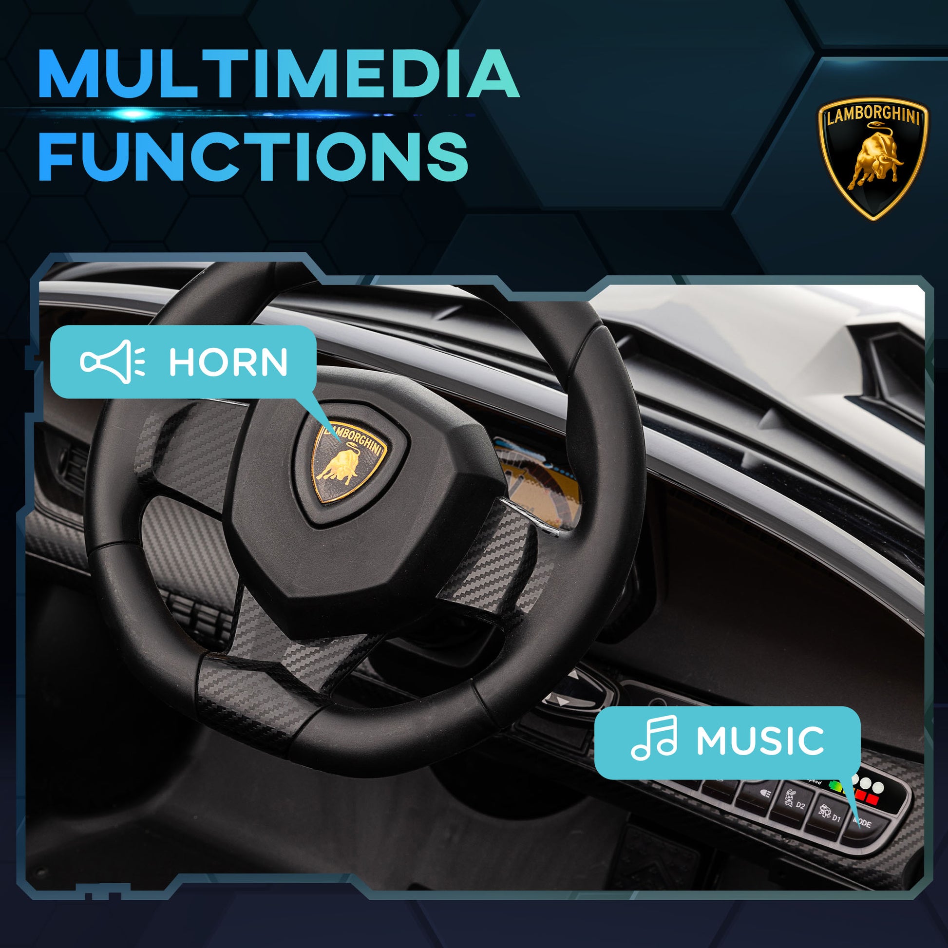 Aosom Lamborghini Veneno Licensed Kids Electric Car With Bluetooth, 12V Ride On Car With Butterfly Doors, Remote Control, Portable Battery, Suspension System, Horn, Songs, Lights, Black Black