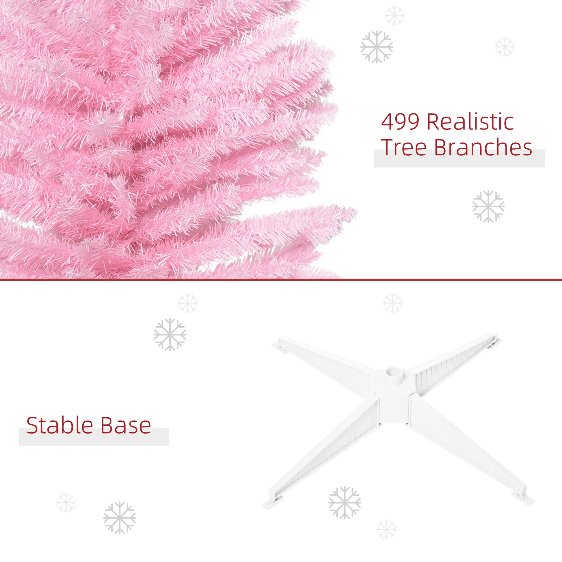 Homcom 7' Artificial Pencil Christmas Tree, Slim Xmas Tree With 499 Realistic Branch Tips And Plastic Stand, Pink Pink Polyvinyl Chloride