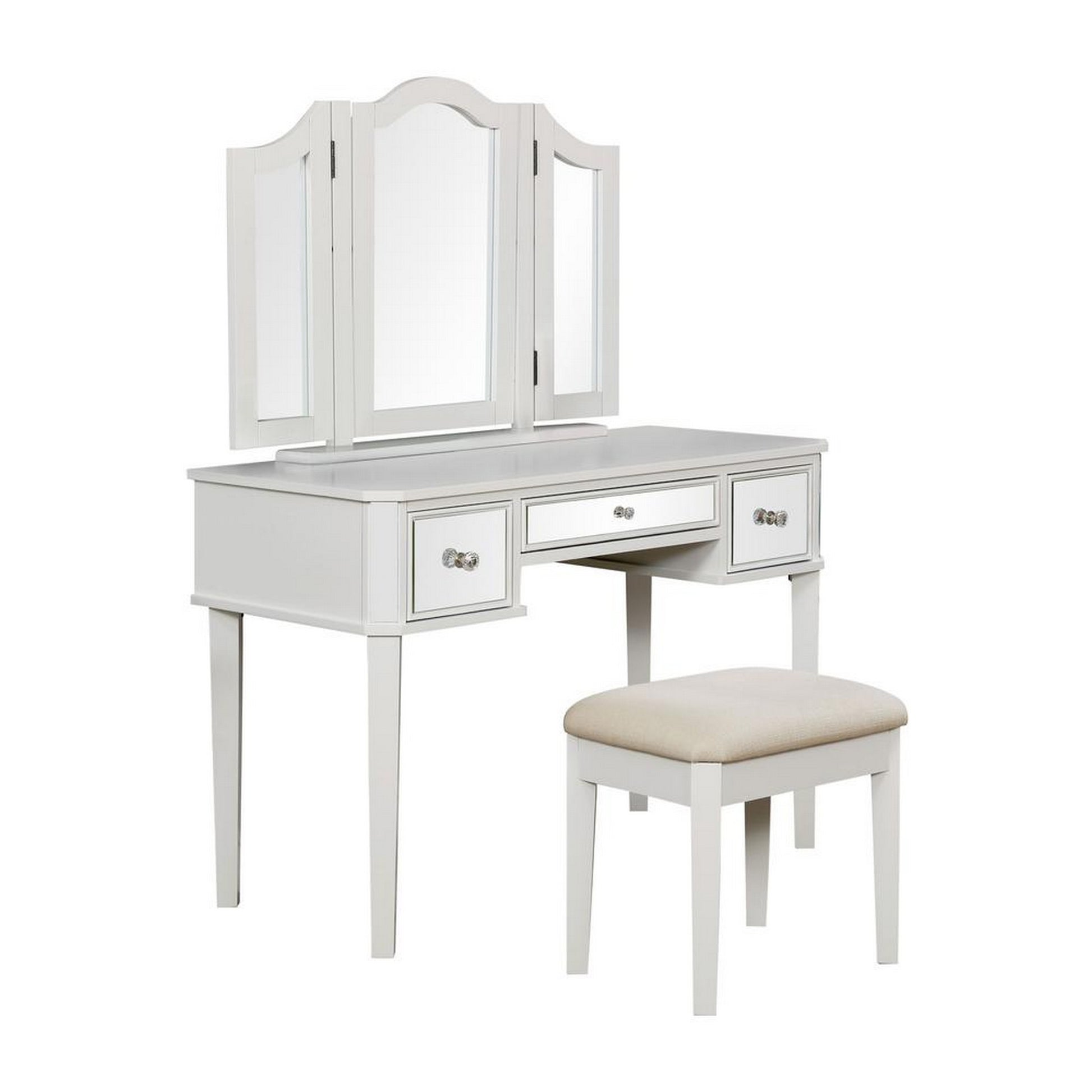 Clarisse Contemporary Vanity With Stool, White White Wood