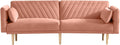 78'' Velvet Futon Sofa Bed, Convertible Sleeper Couch Bed With Adjustable Armrests And Backrest, Loveseat Sleeper Bed With 2 Pillows, Modern Futon Couch For Living Room, Pink Brown Wood Bedroom Heavy Duty Oak 2 Seat Light Pink Velvet Soft Cushion Back