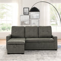 Sectional Sleeper Sofa With Storage Chaise For Living Room, Grey Linen Couch Antique Gray Wood Fabric 3 Seat