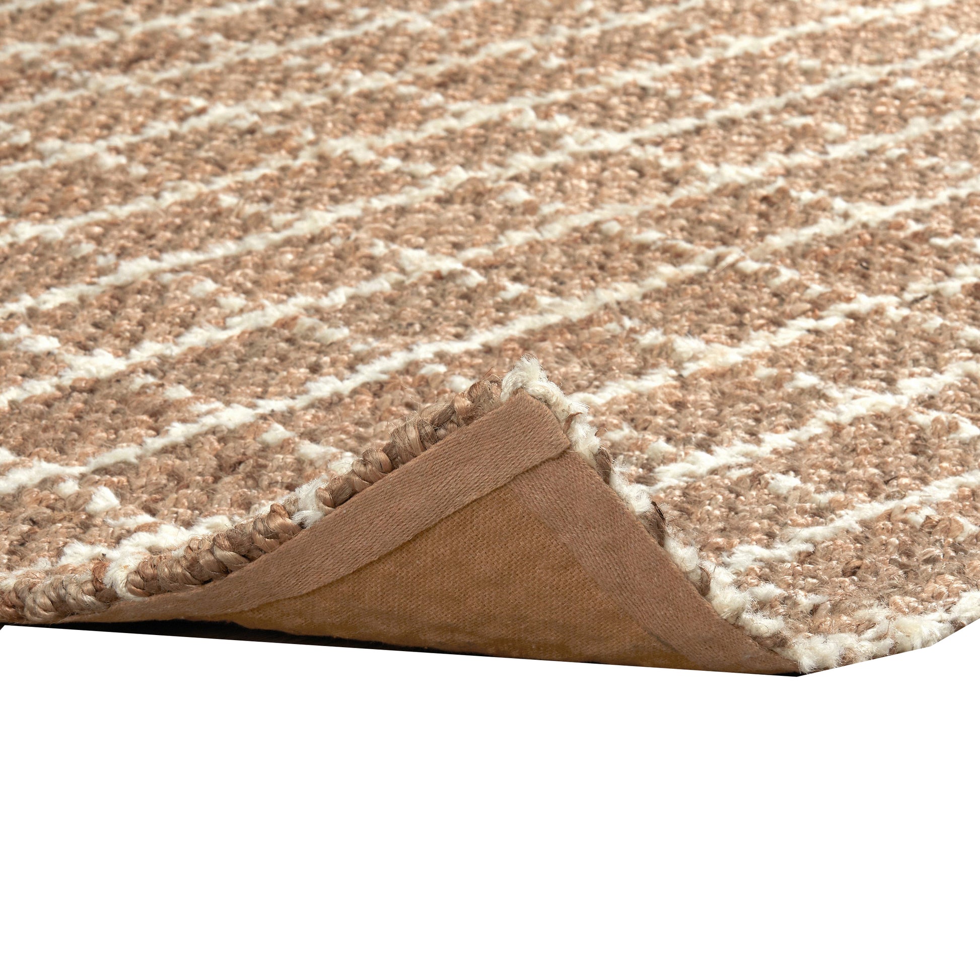 Obi 8 X 8 Square Handwoven Area Rug, Ivory Checkered Patterns, Brown Jute Brown Jute