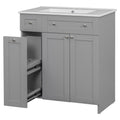 30 Inch Grey Bathroom Vanity With Ceramic Sink Combo, Abundant Storage Cabinet 2 Soft Close Doors And Double Tier Deep Drawer Grey Bathroom Mdf