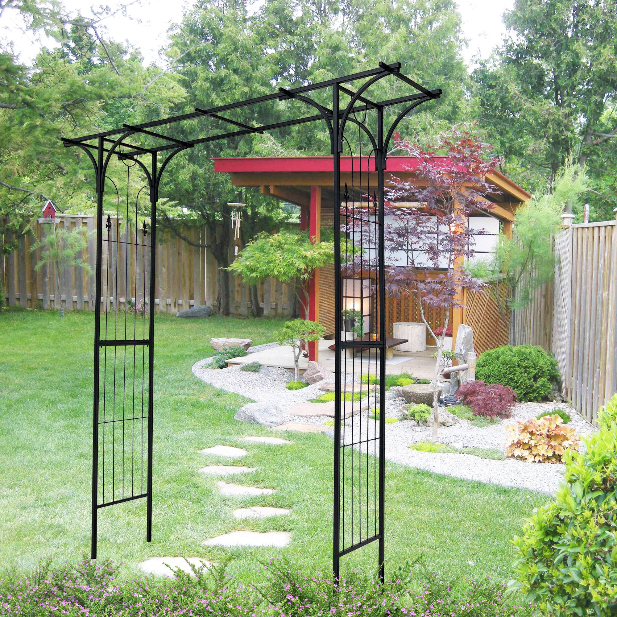 Metal Garden Arch Garden Arbor Trellis Climbing Plants Support Arch Outdoor Arch Wedding Arch Party Events Archway Black Black Iron