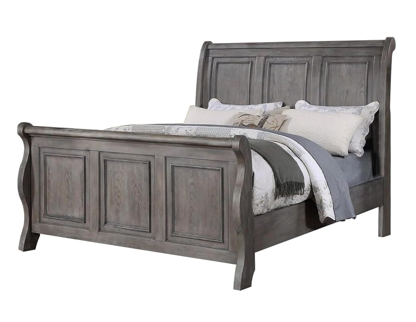 Grey Sleigh Design Headboard Fb 1Pc Eastern King Size Panel Bed Beautiful Wooden Bedroom Furniture Antique Gray Oak Finish Box Spring Required King Antique Gray,Gray Wood Bedroom
