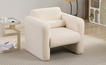 Modern Accent Chair Lambskin Sherpa Fabric Upholstered Comfy Reading Arm Chair Soft Padded Armchair With Back And Pillow For Living Room Bedroom Reception Waiting Room Office, Cream Cream Primary Living Space Upholstered