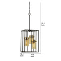 Rectangular Open Cage Design Pendant With Cylindrical Glass Shade, Black Bronze Glass Metal