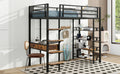 Twin Size Metal Loft Bed With Desk And Shelves, Black Box Spring Not Required Twin Black Metal Solid Wood Mdf
