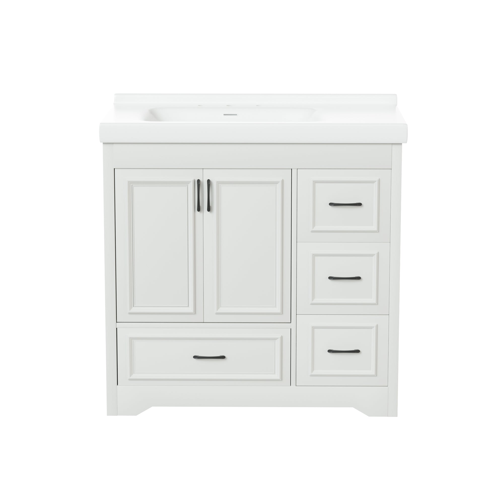 36'' Bathroom Vanities With Single Sink, Modern Under Mount Bathroom Sink Cabinet With 2 Closing Doors & 4 Drawers. White, 35.8''W X 19.7''D X 35.4''H. White Particle Board Mdf