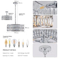 Modern Crystal Drum Chandelier, 6 Light Pendant Lighting Fixture With Silver Metal Frame For Living Room, Dining Room, And Bedroom Bulbs Not Included Silver Clear Crystal Iron