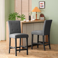 Contemporary Fabric Button Tufted 26 Inch Counter Stools, Set Of 2, Charcoal Charcoal Fabric