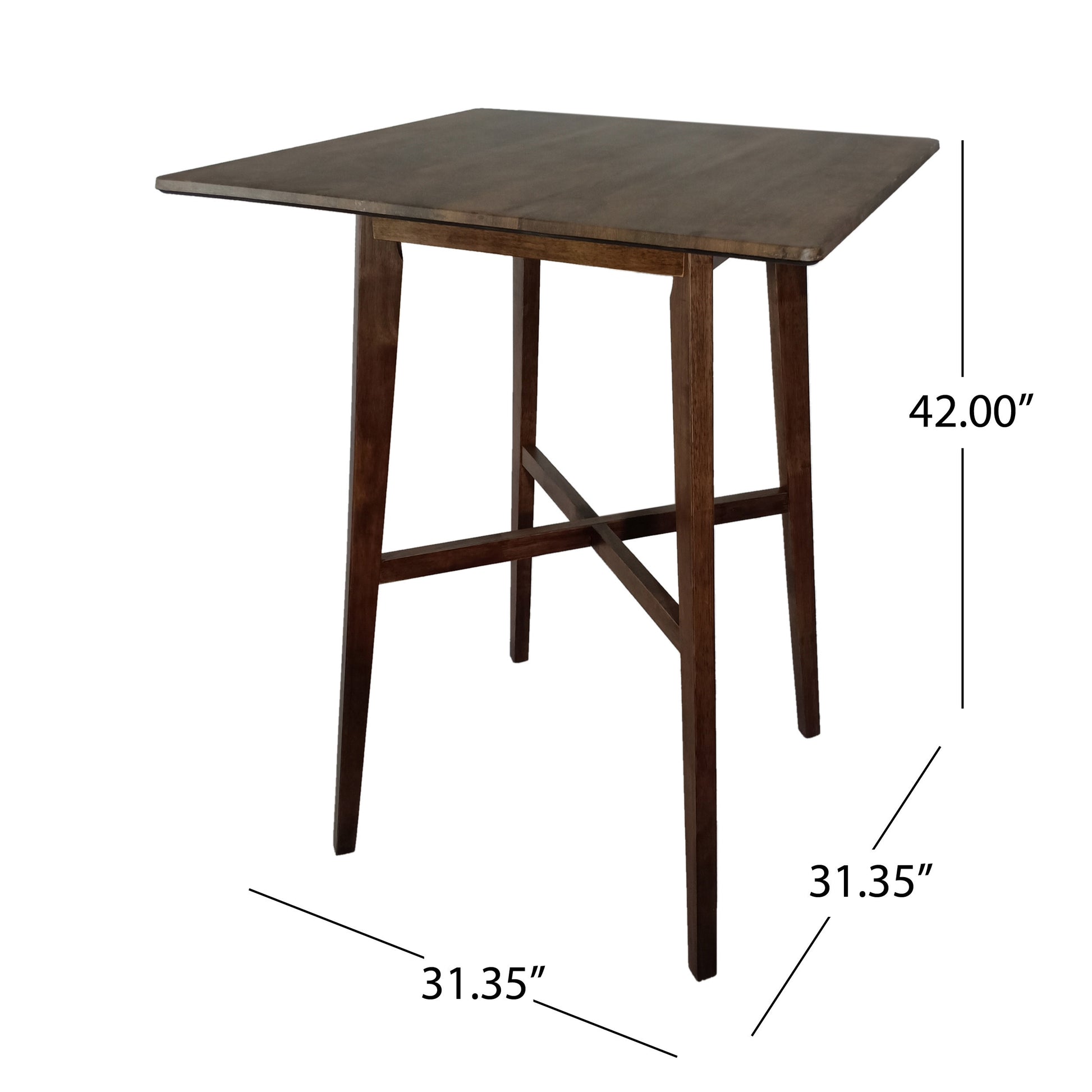 Modern Bar Height 42" Dining Table, Rubberwood Legs And Laminate Table Top, Walnut Finish, Black Walnut Mdf